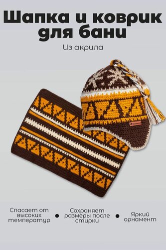 Изображение товара Набор в баню из шапки и коврика Woodson из акриловой шерсти разноцветный