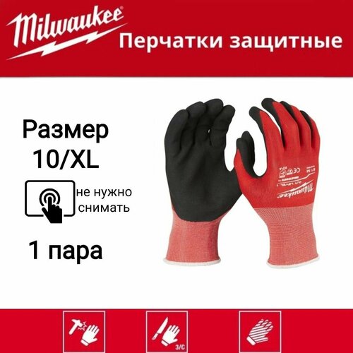 Перчатки с защитой от порезов Milwaukee черный, красный, черный, размер 10, XL