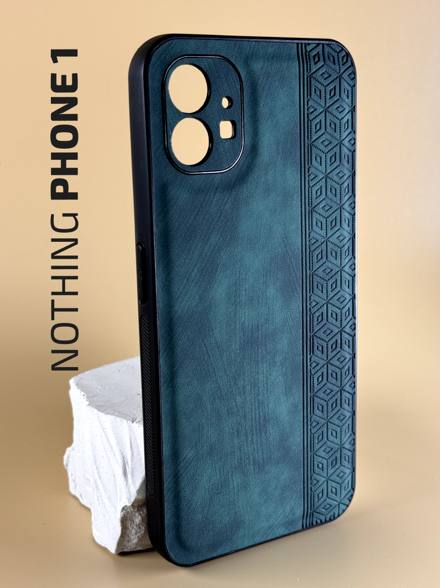 Чехол кожаный Nothing Phone 1 / Чехол Нотинг Фон 1 с защитой камеры, геометрия, зеленый