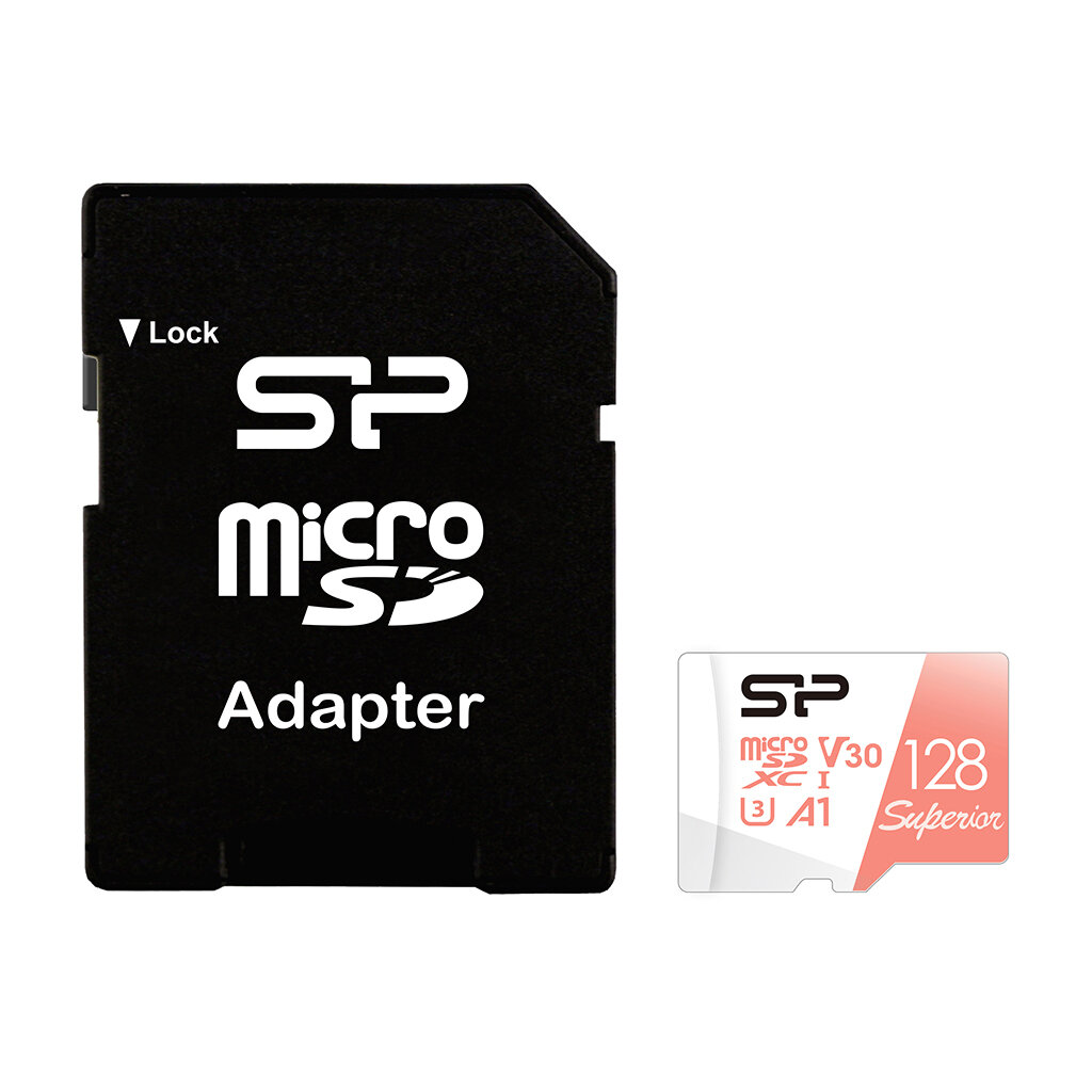 Карта памяти Silicon Power Superior, microSDXC, 128 ГБ, A1, V30, UHS-I Class 3, с адаптером (SP128GBSTXDV3V20SP)