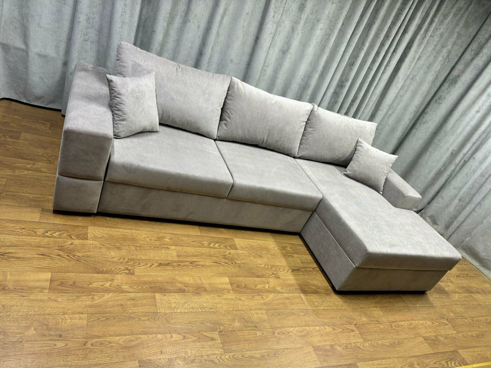 Диван угловой Каро, еврокнижка, антивандальный велюр, 2,9x1,55 м