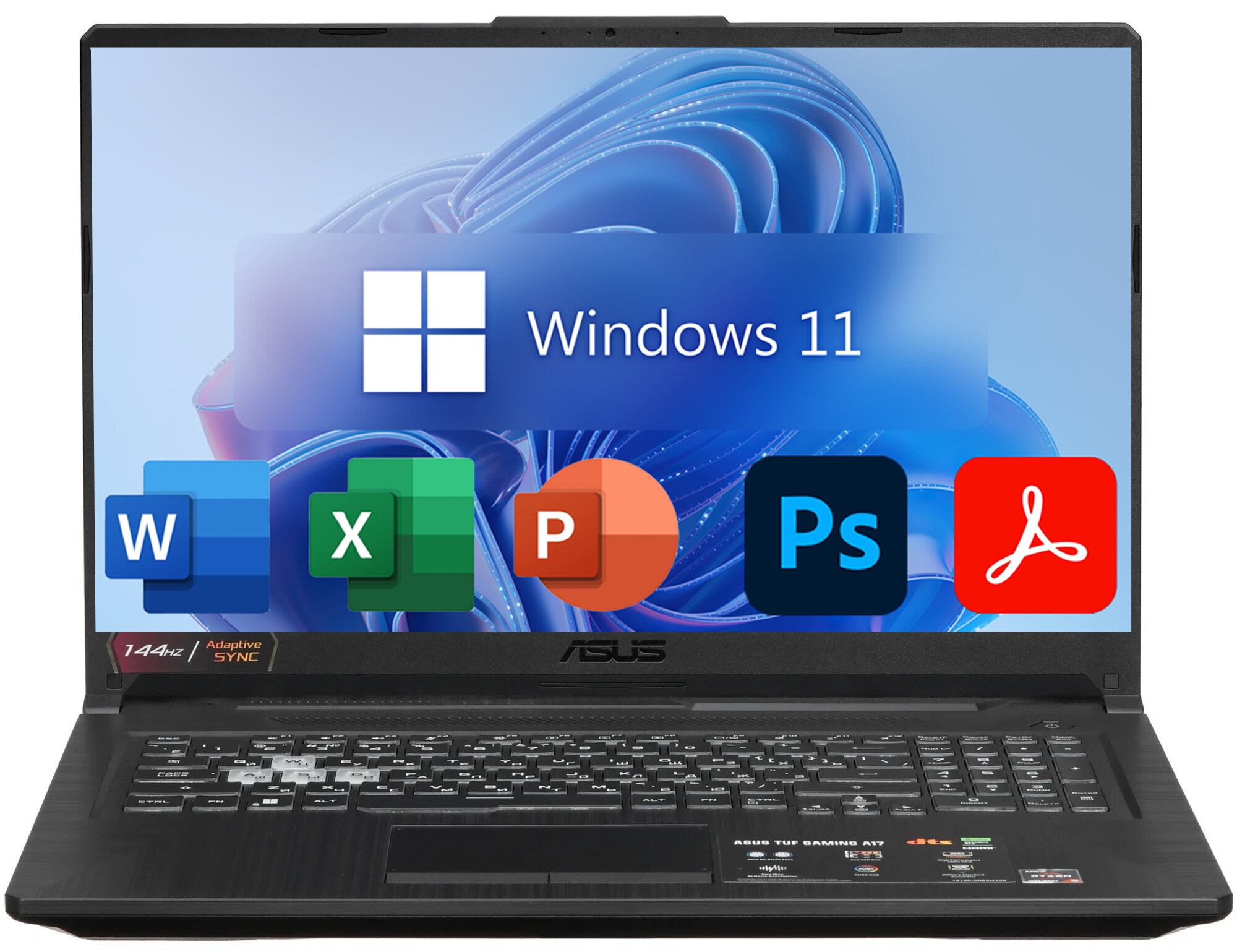 17.3" Игровой ноутбук Asus TUF Gaming 17, AMD Ryzen 5 7535HS (6 ядер, 4.55 ГГц), RAM 32 ГБ DDR5, SSD 1 ТБ, NVIDIA GeForce RTX 2050 (4 Гб GDDR6, 70 Вт), Windows 11 Pro + Office 2021 Pro Plus, Русская раскладка