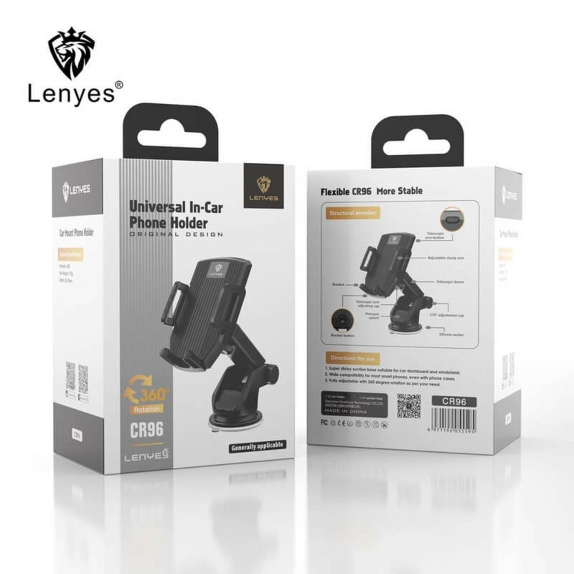 Автомобильный держатель телефона LENYES CR96 с длинной регулируемой рукой и креплением на лобовое стекло