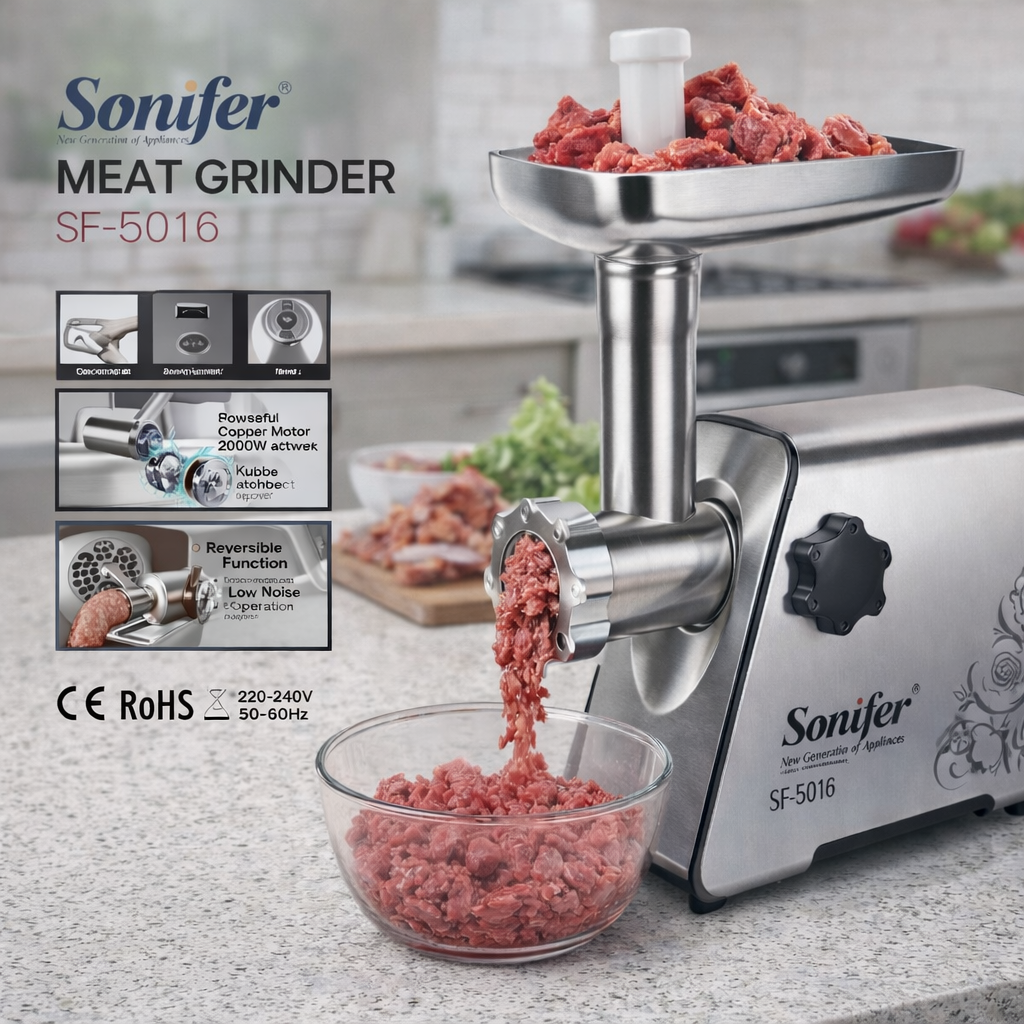 Мясорубка Sonifer SF-5016 — Мощная и Надёжная, Электрическая мясорубка, Идеальный фарш за минуты