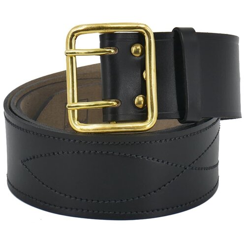 фото Ремень офицерский прошитый (черный) ррпп-01-10 (кожа, лат.) с пп-01, шириной 50 мм, 24 отверстия, 1,3 м завод труд