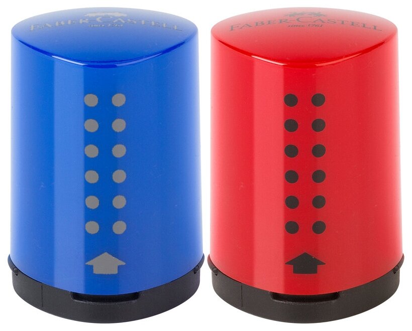 Комплект 10 шт, Точилка пластиковая Faber-Castell "Grip 2001 Mini" 1 отверстие, контейнер, красная/синяя