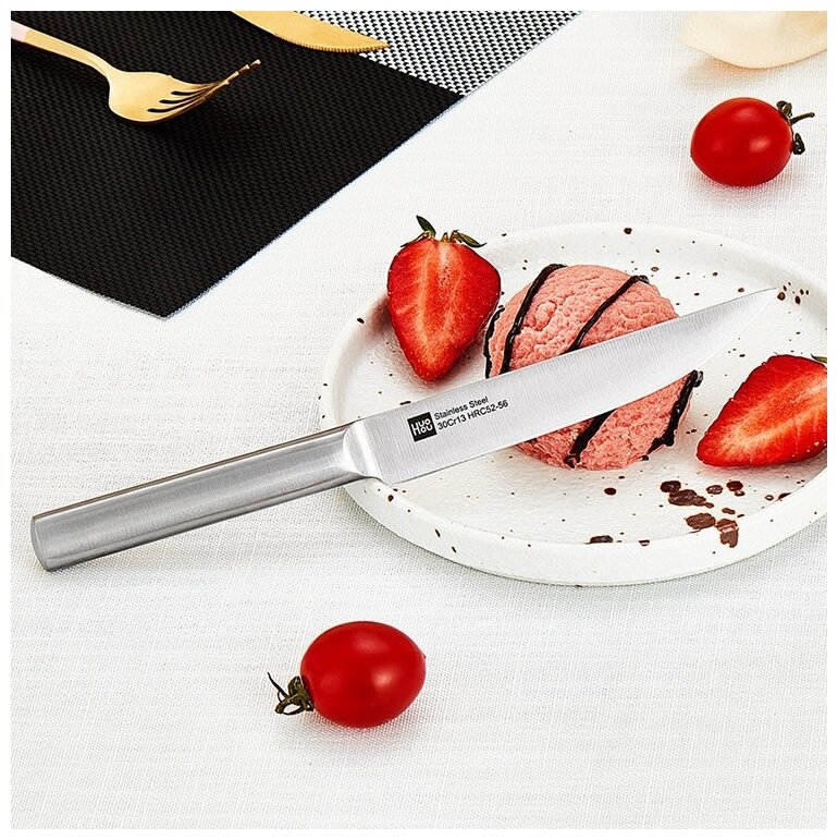 Набор Huo Hou Stainless steel kitchen Knife, 3 ножа, ножницы и подставка - фотография № 5