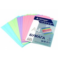 Бумага цветная для офиса А4, 100л, Пастель "Mix", Alingar, 70г/м2, пленка т/у AL6895