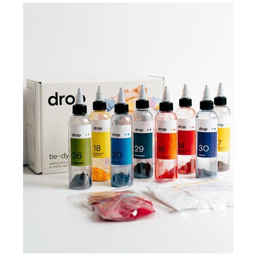 Набор красок для творчества Dropcolor с красителями DROP для окрашивания одежды в стиле тай-дай 8 цветов/ Краски для одежды / подарочный набор