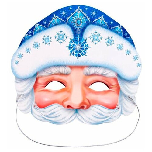 Маска новогодняя Дед Мороз голубая шапка (Цв: Разноцветный )
