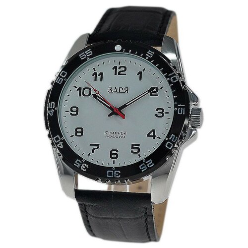 Наручные часы ЗАРЯ, черный, серебряный часы заря g4381201
