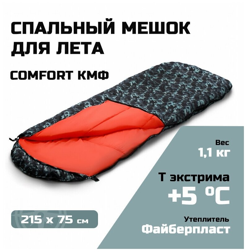 Спальный мешок одеяло Prival Camp Comfort КМФ город, t extr 5 °С, 215х75