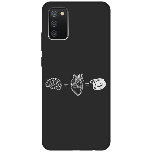 Матовый Soft Touch силиконовый чехол на Samsung Galaxy A02s, Самсунг А02с с 3D принтом Brain Plus Heart W черный матовый soft touch силиконовый чехол на samsung galaxy s5 самсунг с5 с 3d принтом brain plus heart w черный