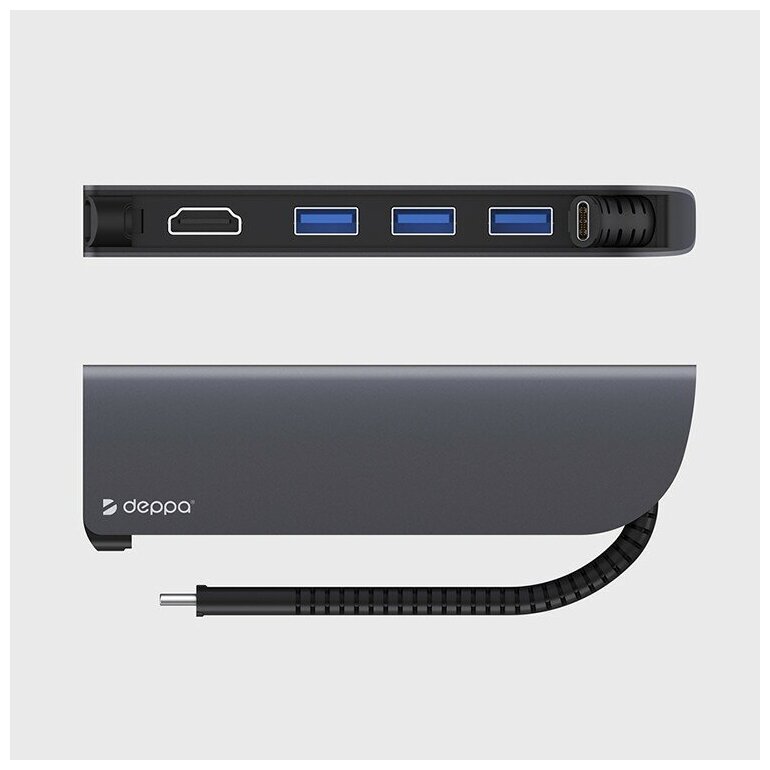 USB хаб Deppa мультипортовый Type-C 5 в 1, HDMI 4K, Power Delivery, 3 x USB 3.0 для Macbook, iPad, ПК