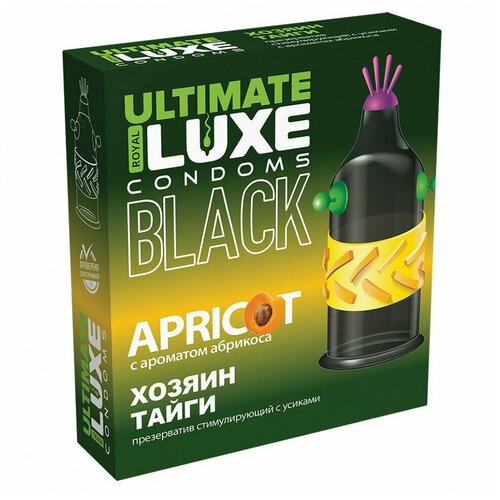 Черный стимулирующий презерватив Хозяин тайги с ароматом абрикоса - 1 шт Rene Rofe, черный, латекс, 1 шт Luxe Black Ultimate 