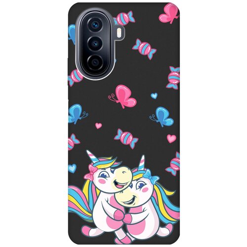 Матовый чехол Unicorns and Candies для Huawei nova Y70 / Хуавей Нова У70 с 3D эффектом черный матовый чехол unicorns and candies для huawei p20 хуавей п20 с 3d эффектом черный