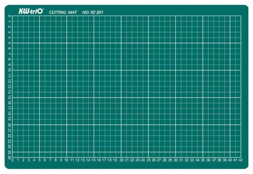 Коврик-подкладка настольный для резки А3 (450×300 мм), сантиметровая шкала, зеленый, 3 мм, KW-trio, 9Z201