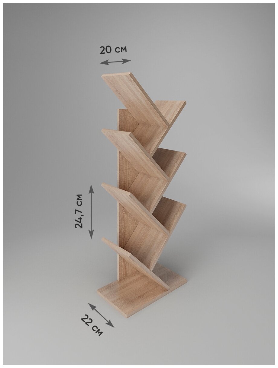 Полка напольная "Елка" 1 шт. Полка стеллаж для книг, журналов, учебников. Цвет: Сонома. - фотография № 3