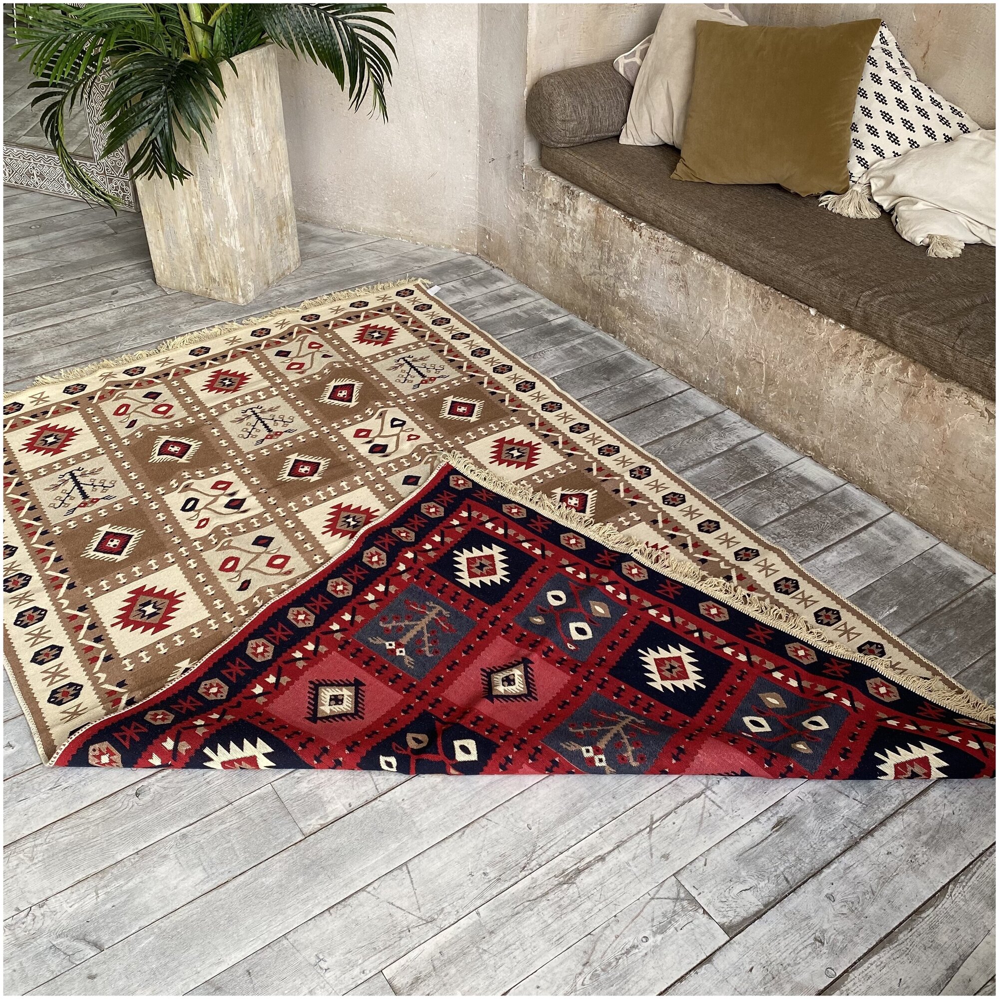 Ковер турецкий, килим, двусторонний Raty Red, 160x250 см - фотография № 5