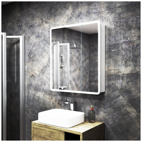 Зеркальный шкаф Bau Stil 70х80, LED подсветка, сенсор, плавное закрывание, оборачиваемый