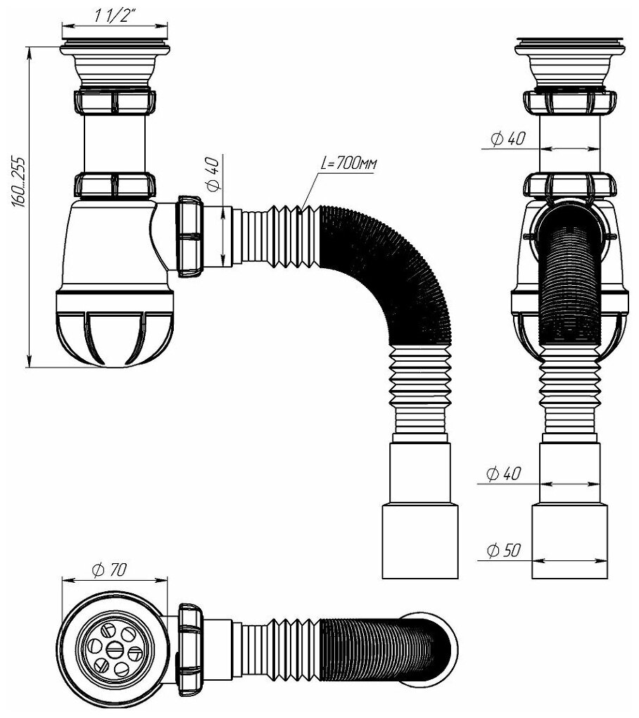 Сифон для кухни 1 1/2"х40 Aquant B0115-30-MR - фотография № 6