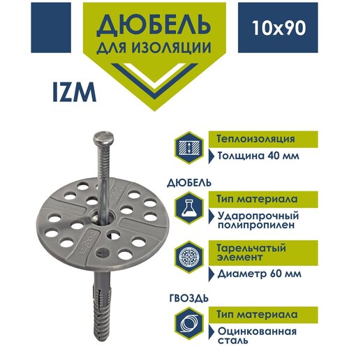 Дюбель для изоляции 10х90 Daxmer с металлическим гвоздем (100 шт)