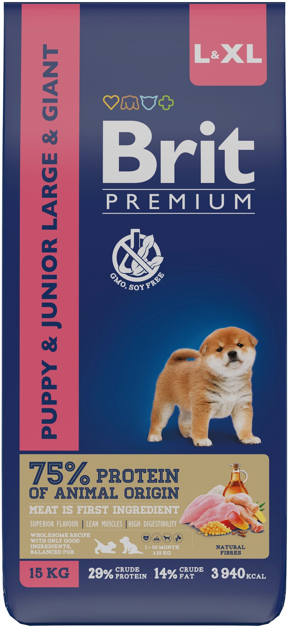 Сухой корм Брит Premium Dog Puppy and Junior Large and Giant с курицей для щенков и молодых собак крупных и гигантских пород 15 кг