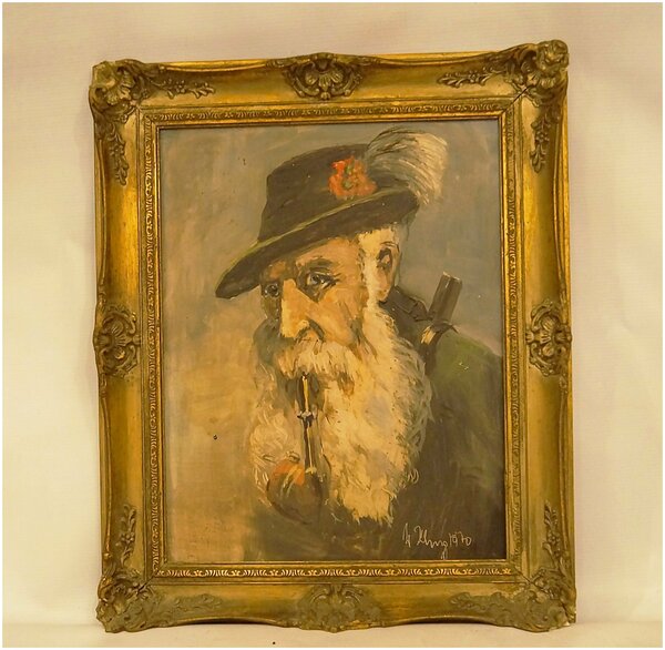 Антикварная картина "Портрет старика с трубкой", масло на доске. Голландия, 20 век.