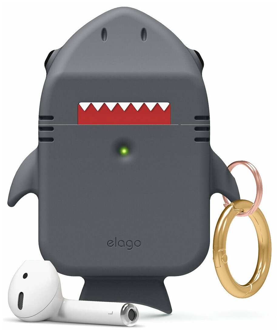 Чехол Elago для AirPods Gen 1 & 2 Shark Silicone hang case Dark grey