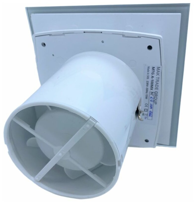 Вентилятор с таймером и датчиком влажности, со стеклянной белой панелью, с обратным клапаном, D100мм, установка без сверления EXTRA A100МX-H, Сербия - фотография № 9