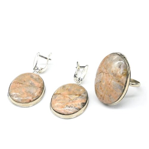 Комплект бижутерии Радуга Камня: кольцо, серьги, лунный камень, размер кольца 20, мультиколор