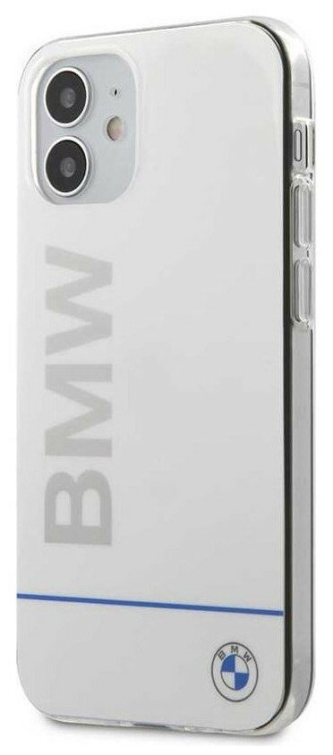 Чехол BMW Signature Blue line Printed logo для iPhone 12 mini, белый