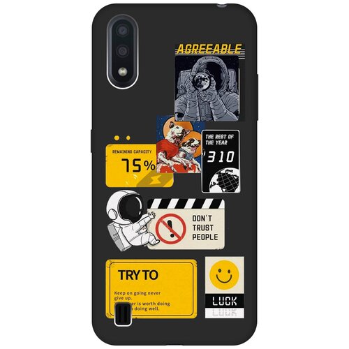 Матовый чехол Space Stickers для Samsung Galaxy A01 / Самсунг А01 с 3D эффектом черный матовый чехол bts stickers для samsung galaxy a01 самсунг а01 с 3d эффектом черный