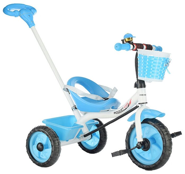Велосипед трехколесный детский с родительской ручкой ROCKET XEL-568T-2, 3-х колесный, бело-голубой