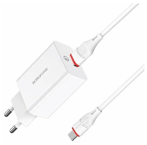 СЗУ BOROFONE BA21A USB + кабель microUSB, 3A, Quick charge 3.0, белый