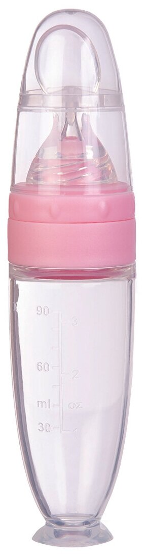 Бутылочка на присоске для кормления с ложкой (силикон) розовый
