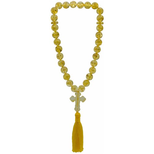 Четки - янтарные православные с крестом 30 камней (бусин). Диаметр бусин 10 мм. Желтый янтарь Нет бренда