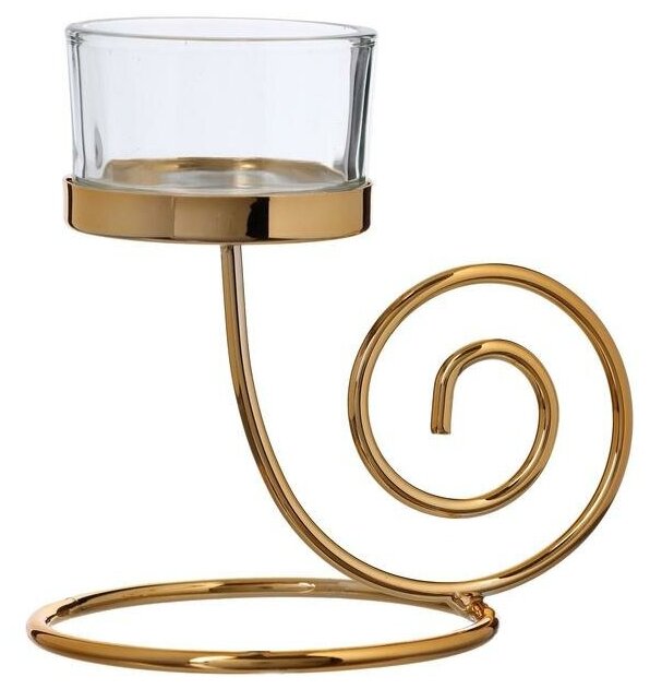 Подсвечник металл, стекло на 1 свечу "Спиралька" золото 12,5х9,8х8 см - фотография № 3