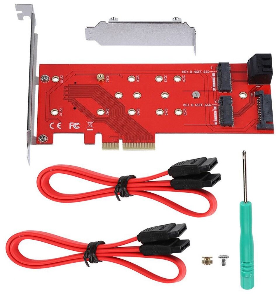 Переходник PCI-Ex4 - NGFF(M2) SSD PCI-E->M2 M key SATA->2 x M2 B key | ORIENT C298E