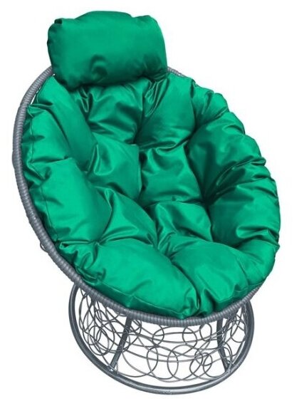 Кресло m-group папасан мини ротанг серое, зелёная подушка - фотография № 1