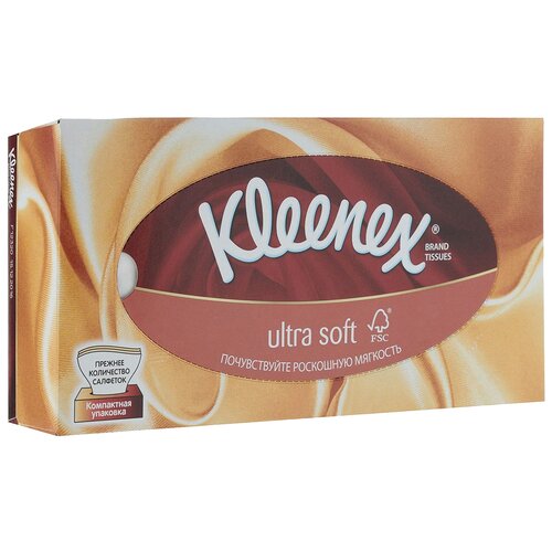 Салфетки Kleenex Ultra soft в картонной коробке, 56 листов, 1 пачка, коричневый салфетки бумажные kleenex в коробке family boxes 150шт