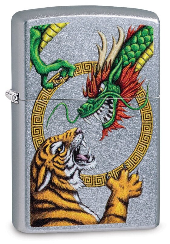 Zippo Зажигалка ZIPPO Dragon Design 29837 Серебряная Тигр и Дракон (Made in USA) серебристый - фотография № 1