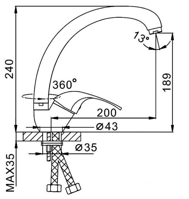 Смеситель для кухни 40к F4129-2 FRAP б/отв боковая п/гайку^ - фотография № 2