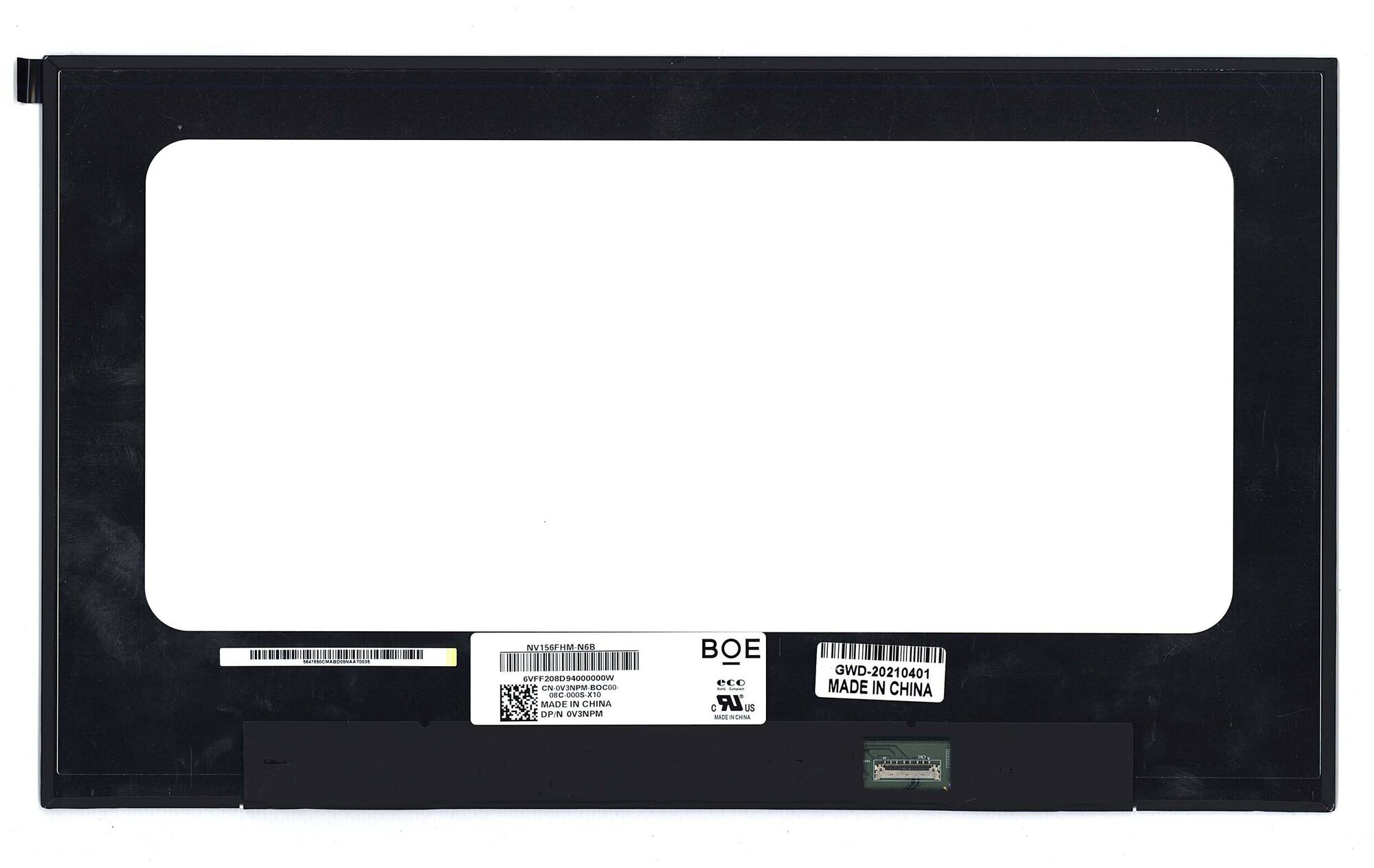 Матрица (экран) для ноутбука NV156FHM-N4W, 15.6", 1920x1080, 30-pin, UltraSlim, светодиодная (LED), матовая