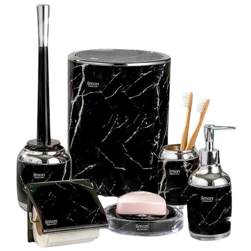 Набор аксессуаров для ванной комнаты. Подарочный набор 6 предметов с ёршиком и ведром. Белый цвет.