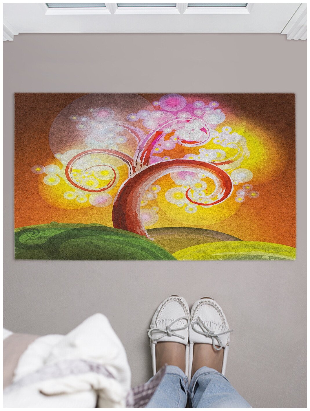 Придверный коврик в прихожую JoyArty "Феерическое растение" для обуви, на резиновой основе, 75x45 см - фотография № 1
