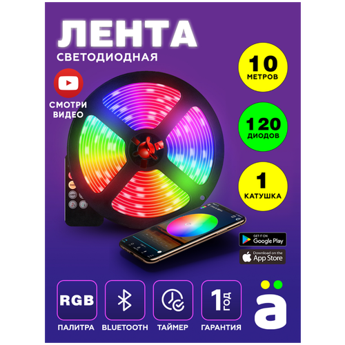 Светодиодная лента RGB / 15 метров / Приложение iOS и Android + пульт / Музыкальная лента / 180 LED