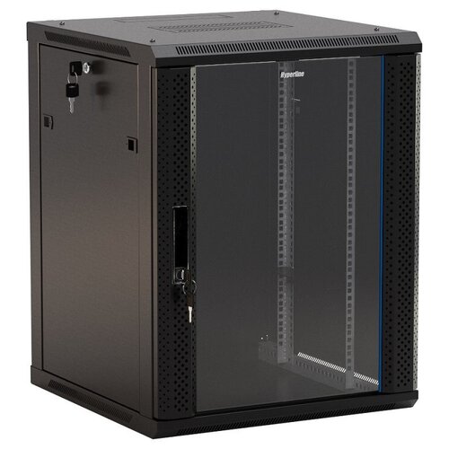 Шкаф серверный Hyperline (TWB-0945-GP-RAL9004) настенный 9U 600x450мм пер. дв. стекл 2 бок. пан. 60кг черный IP20 сталь шкаф серверный hyperline twb 0945 gp ral9004 настенный 9u 600x450мм пер дв стекл 2 бок пан 60кг черный ip20 сталь