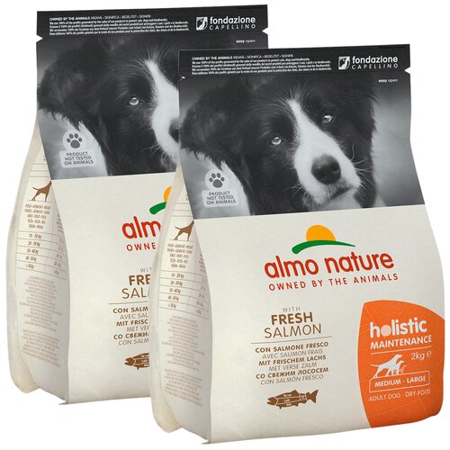 ALMO NATURE ADULT DOG MEDIUM & SALMON для взрослых собак средних пород с лососем (2 + 2 кг) almo nature adult dog medium beef