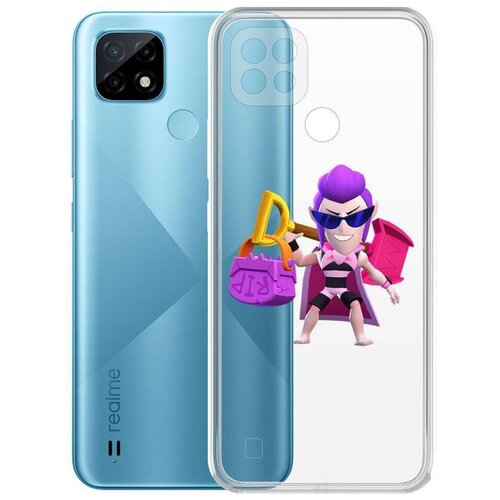 чехол накладка clear case brawl stars стритстайл макс для tecno spark 7 Чехол-накладка Krutoff Clear Case Brawl Stars-Пляжный Мортис для Realme C21